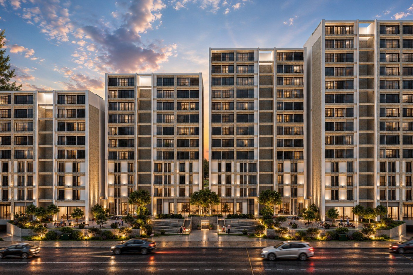 Vista exterior de un conjunto residencial vertical