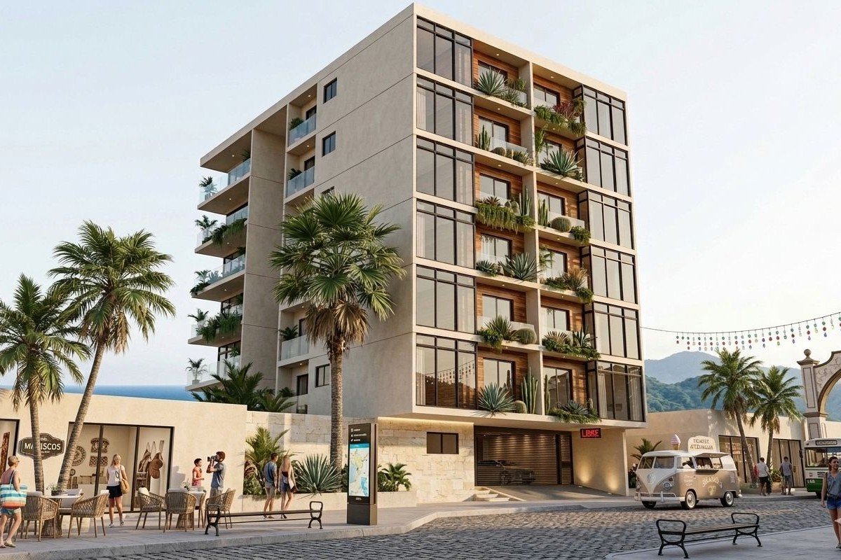 Vista exterior de un desarrollo residencial de usos mixtos